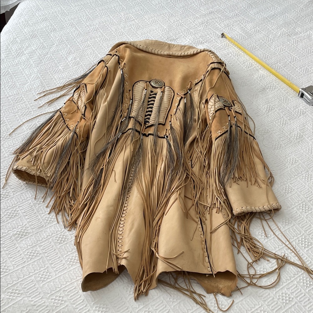 Fort Grizzly Native Western Leather War Pow Wow Jacket Hand Crafted Large/XL - Picture 6 of 17